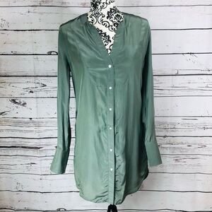 J Brand Silk Blend Long Sleeve Button Up Down Shirtdress Shirt Dress XS